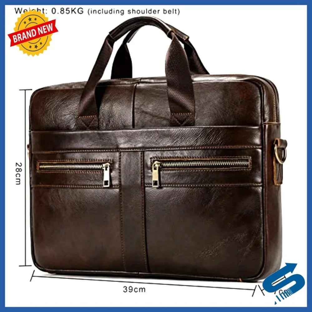 Genuine Leather Briefcase for Men, 15.6 Inch Laptop Business Travel Bag